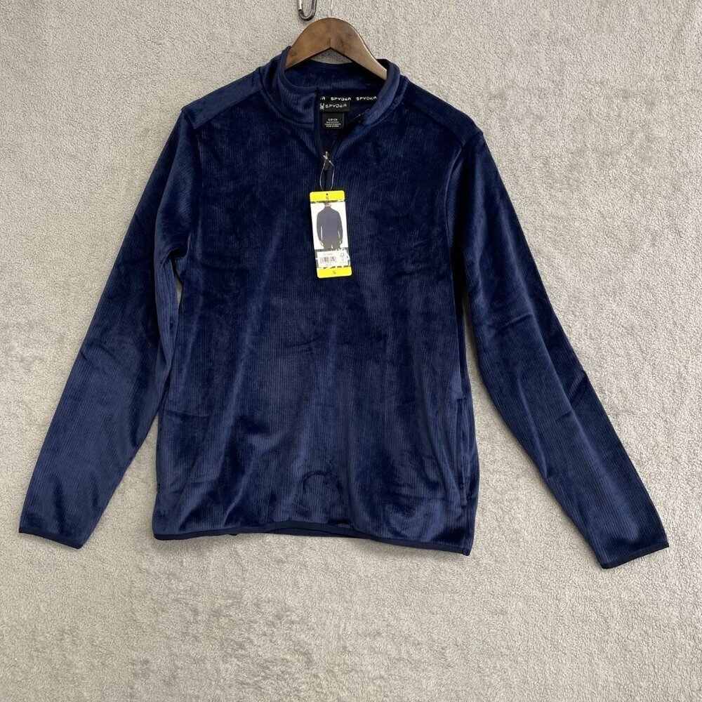 NEW Spyder Men's S Navy Blue 1/4 Zip Fleece Pullover Sweatshirt
